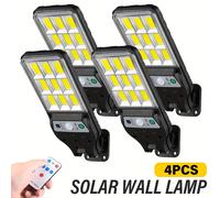 TEMU Juego de 4 Luces Solares Exteriores con Sensor Solar y Aplique de Pared, Control Inteligente de Luz, Farola con Control Remoto y 3 Regulables para Patio, Jardín, , Valla o