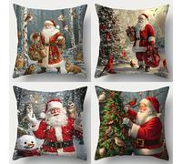 TEMU Juego de 4 piezas, de Almohada Navideña, 17.7"*17.7", Estampado en un , Decoración Navideña, Cubierta para Cojín Lumbar del Sofá, Sin Almohada