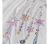 TEMU Juego de 4 Piezas de Atrapasoles de Copo de Nieve en Color AB con Cuentas y Cadenas Plateadas, Ideales para Colgar en Ventanas, Decoraciones de Árbol de Navidad y Colgantes