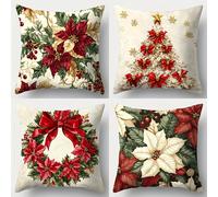 TEMU Juego de 4 piezas, de cojín navideño, de cojín de árbol de Navidad con guirnalda, 17,7 x 17,7 pulgadas, impresión de un solo , decoración navideña, fundas lumbar para sofá, de cojín sin de cojín.