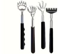 TEMU Juego de 4 piezas de raspador de espalda unisex para adultos, negro retráctil con mango de goma, herramienta de masaje, regalo práctico retráctil para parientes y adolescentes