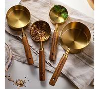 TEMU Juego de 4 Piezas de Tazas y Cucharas Medidoras de Acero Inoxidable con de Madera, Utensilios de Cocina para Hornear