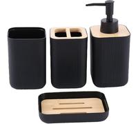 TEMU Juego de 4 Piezas para Baño: Dispensador de Jabón, Portacepillos y Vaso para Enjuague Bucal, Decoración Boho, Accesorios de Plástico para de Baño