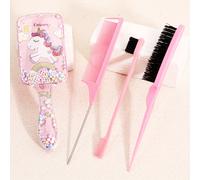 TEMU Juego de 4 piezas: peine masajeador tipo arena movediza, cepillo desenredante de nailon, peine de y cepillo para control de bordes con de plástico ABS resistente - ideal para peinados suaves