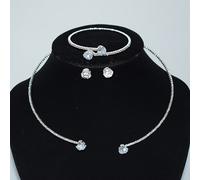 TEMU Juego de 4 Piezas - Pendientes y Pulsera con Aros Abiertos de Estrás Brillantes, Collar Plateado y Botones con Detalles de Estrás, Regalo para de San Valentín