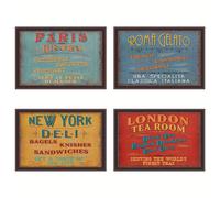 TEMU Juego de 4 piezas, placemats vintage para el almuerzo, diseño Bistro, New Deli, London Tea Room y Italian Deli, adecuado para decorar de comedor de la cocina.