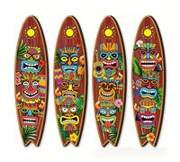 TEMU Juego de 4 piezas - Tabla de surf hawaiana de madera - Decoración de totem hawaiano - de playa - Decoración para el hogar para colgar en la pared - Placa de totem