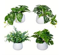 TEMU Juego de 4 plantas artificiales verdes, con 4 estilos diferentes (incluyendo macetas blancas), ideal para decorar mesas de comedor, interiores del hogar y oficinas, añadiendo un a cualquier