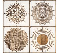 TEMU Juego de 4 Plantillas de Mandala, Plantilla , Hojas de Transferencia de Pintura Plástica para Manualidades y Muebles Decorativos, Colgantes de Pared, Ropa y Cojines, 12 Pulgadas