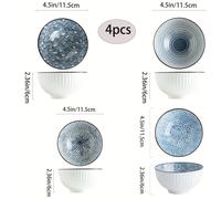 TEMU Juego de 4 Platos o Tazones de Cerámica - Vajilla de Porcelana Floral Azul y Blanca a para Cena, Sopa, Pasta, Ensalada, para Microondas, Vajilla de Cocina y Restaurante