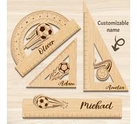 TEMU Juego de 4 Reglas Personalizables con Tema de Fútbol , Regla para Dibujo y Pruebas, Material Escolar, Herramientas de Aprendizaje Personalizadas, Utensilios de Escritura