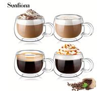 TEMU Juego de 4 tazas de café Sunfiona, 5 onzas una, con diseño de vidrio de borosilicato de pared, perfectas para servir Americanos helados, Macchiatos, y un gran regalo de para