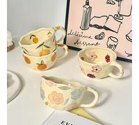 TEMU Juego de 4 tazas de cerámica de 8.5oz | Tazas de flores para café, té, limón, fresa, matcha y avena | Perfectas como regalos de , Navidad, Halloween, para , o el café | Reutilizables