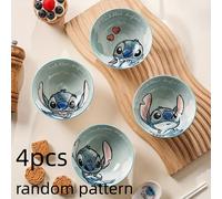 TEMU Juego de 4 Tazones Cerámicos Disney Stitch, 11.8 oz - Platos Redondos para Cereal, Sopa, Postres, Frutas y Ensaladas con Diseños Adorables de Personajes, Vajilla de Cocina