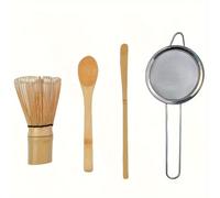 TEMU Juego de 4 utensilios de bambú para té que una batidora de matcha, cuchara de té, cuchara medidora y coladores para la preparación de té