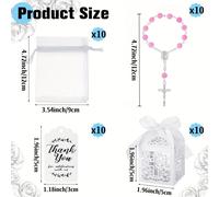TEMU Juego de 40 Piezas para Bautizo 10 Minirosarios Rosa, 10 Cajas para Regalos de Bautismo, 10 Bolsas de Organza Blancas Etiquetas de Agradecimiento para de Bautizos y Primeras Comuniones