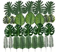 TEMU Juego de 45 hojas artificiales en 6 , para decorar mesas en una de , jungla, hawaiana o luau de dinosaurios
