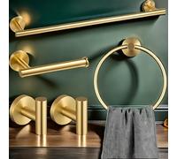 TEMU Juego de 5 accesorios de baño de acero inoxidable: toalleros, toallero, portarrollos, ganchos para batas - Kit de herrajes de acero inoxidable 201 para baños de y hoteles