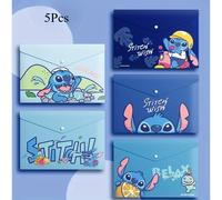 TEMU Juego de 5 bolsas de transparentes Disney Stitch A4, almacenamiento espacioso para materiales educativos.