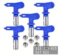 TEMU Juego de 5 boquillas reversibles para pistolas de pintura airless, con modelos azules duraderos para uso en , edificios, terrazas o vallas (Tamaños 211, 313, 415, 517, 621)