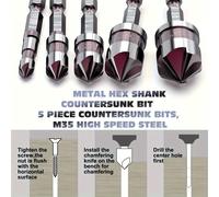 TEMU Juego de 5 brocas avellanadoras STACK FULL de cobalto M35 con de 82 grados y vástago hexagonal de - Aptas para perforar metal, madera y plástico - tamaños 1/4, 3/8, 1/2, 3/4, 5/8 y soporte