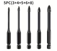 TEMU Juego de 5 Brocas de Aleación para Taladros Eléctricos - Brocas de Punta Cruzada y de Lanza con Vástago Hexagonal, Anticorrosivas para Vidrio, Cerámica y Madera, Compatibles /4/5/6/8mm