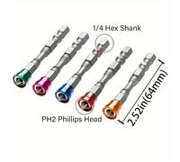 TEMU Juego de 5 Brocas Magnéticas Phillips, Acero S2 de 65mm con Vástago Hexagonal de 1/4" para Destornilladores Eléctricos - Herramientas de Grado Industrial