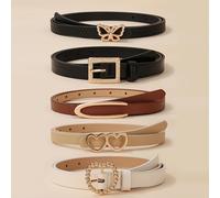 TEMU Juego de 5 Cinturones para Mujer - Hebillas de , , Cuadrada y | Cinturones Ajustables para Vestidos, Looks Casuales y de Noche | Colección de Cinturones para Vestidos (Tallas Estándar)