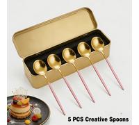 TEMU Juego de 5 cucharas, disponibles en varios colores. Cuchara de acero inoxidable de 5.04 pulgadas para espresso. Cuchara de postre única. Cuchara pequeña. para lavavajillas.