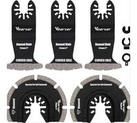 TEMU Juego de 5 Cuchillas Multifunción de Diamante con Adaptador, Cuchillas Universales para Eliminación de Lechada, Cuchillas de Rápida para Azulejos Blandos, Ladrillo Hueco, Albañilería y Cemento