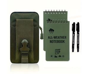 TEMU Juego de 5 diarios para todo - Cuadernos de bolsillo verdes de 3x5 pulgadas a prueba de viento con PVC duradero - bolsa de almacenamiento con mosquetón para al