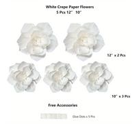 TEMU Juego de 5 flores de papel blancas artificiales en 3D para usar como o de mesa en y , que miden 12" "