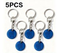 TEMU Juego de 5 llaveros azules de acero inoxidable con logo láser para carritos de compras