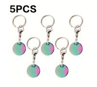 TEMU Juego de 5 llaveros de acero inoxidable con monedas de metal para carritos de compras con logo láser