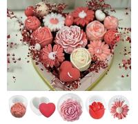 TEMU Juego de 5 Moldes de Silicona para Velas de Flores - Rosa, Margarita, y , Compatibles con Cera, Jabón, Resina - Reutilizables para Manualidades de , , , San Valentín, Día de la