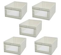 TEMU Juego de 5 Organizadores para Armario Beige - Plegable Grande con Ventana, Ideal para Ropa y Jeans - Cajas Rectangulares Multifuncionales, Organizador del Hogar, Cesto de Lavandería