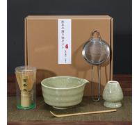 TEMU Juego de 5 piezas de de té Matcha japonés tradicional, de cerámica de 16.91 oz con de bambú, cuchara y soporte, colador, accesorios reutilizables para preparar Matcha para entusiastas del té