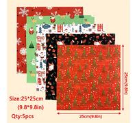 TEMU Juego de 5 piezas de tela de poliéster temática navideña de 9.8*9.8 pulgadas para manualidades DIY, costura y patchwork