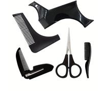 TEMU Juego de 5 Piezas para de Barba y Bigote - Peine Portátil, Regla y Plantilla para Recorte y Estilizado - Ideal para Viajes y de Facial, para Recortar y Dar Forma a la Barba