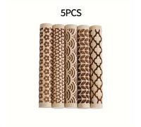 TEMU Juego de 5 Rodillos de Grabados - Madera de - Rodillos de Masa con para Hornear, Alfarería, Manualidades - Herramientas Texturizadas Versátiles para Proyectos DIY