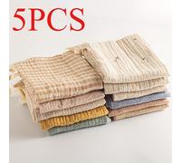 TEMU Juego de 5 Toallas de Algodón y Amigable - Toallas Cuadradas Modernas a Rayas para Baño, Rostro y Babero de Alimentación - Tela Absorbente Multiusos (Rosa//Beige) - Esenciales, Beige