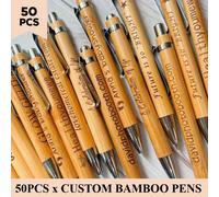 TEMU Juego de 50 bolígrafos de bambú personalizados, lápices de bolígrafo redondos grabados, ideales como recuerdos de fiesta para un libro de invitados de boda rústica.