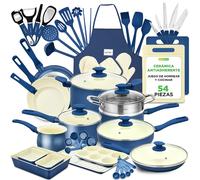 TEMU Juego de 54 Piezas, NutriChef, Set de Utensilios de Cocina, Utensilios de Cocina Antiadherentes de Cerámica, Kit de Ollas y Sartenes, Seguro para Cocinas de Inducción, Azul