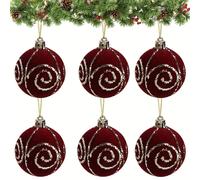 TEMU Juego de 6 adornos navideños de terciopelo, decoraciones brillantes para festiva, adornos de árbol brillantes, pequeñas bolas colgantes en felpa vino, perfectos para y ocasiones festivas