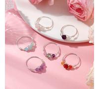 TEMU Juego de 6 Anillos para Dedo con Natural, , , y Ágata en Alambre de Cobre, Talla Mujer US 7.28 (1.85 cm), Set de 6 Piezas