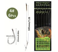 TEMU Juego de 6 Anzuelos para Pescar Carpa FTK con Rig de Pelo - PVC Duradero, Tamaños 2/4/6/8 #, Línea para Equipo de 30-60lb
