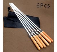 TEMU Juego de 6 brochetas con mango de madera, hechas de acero inoxidable, ideales para asar , completas con una bolsa de tela para al