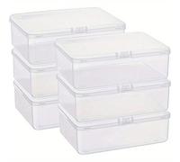 TEMU Juego de 6 cajas rectangulares de plástico transparente con tapas para guardar tapones para los oídos, pastillas, cuentas pequeñas y componentes de joyería