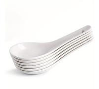 TEMU Juego de 6 cucharas de sopa asiáticas - Cucharas de postre de cerámica blanca, ideales para Pho, , Wonton, Ramen, Dumplings y Macarons - para usar en lavavajillas.