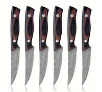 TEMU Juego de 6 Cuchillos para Carne, Cuchillos de Mesa de Acero Inoxidable Alemán de Calidad, Hoja Ultra Afilada con Dientes y Mango Ergonómico